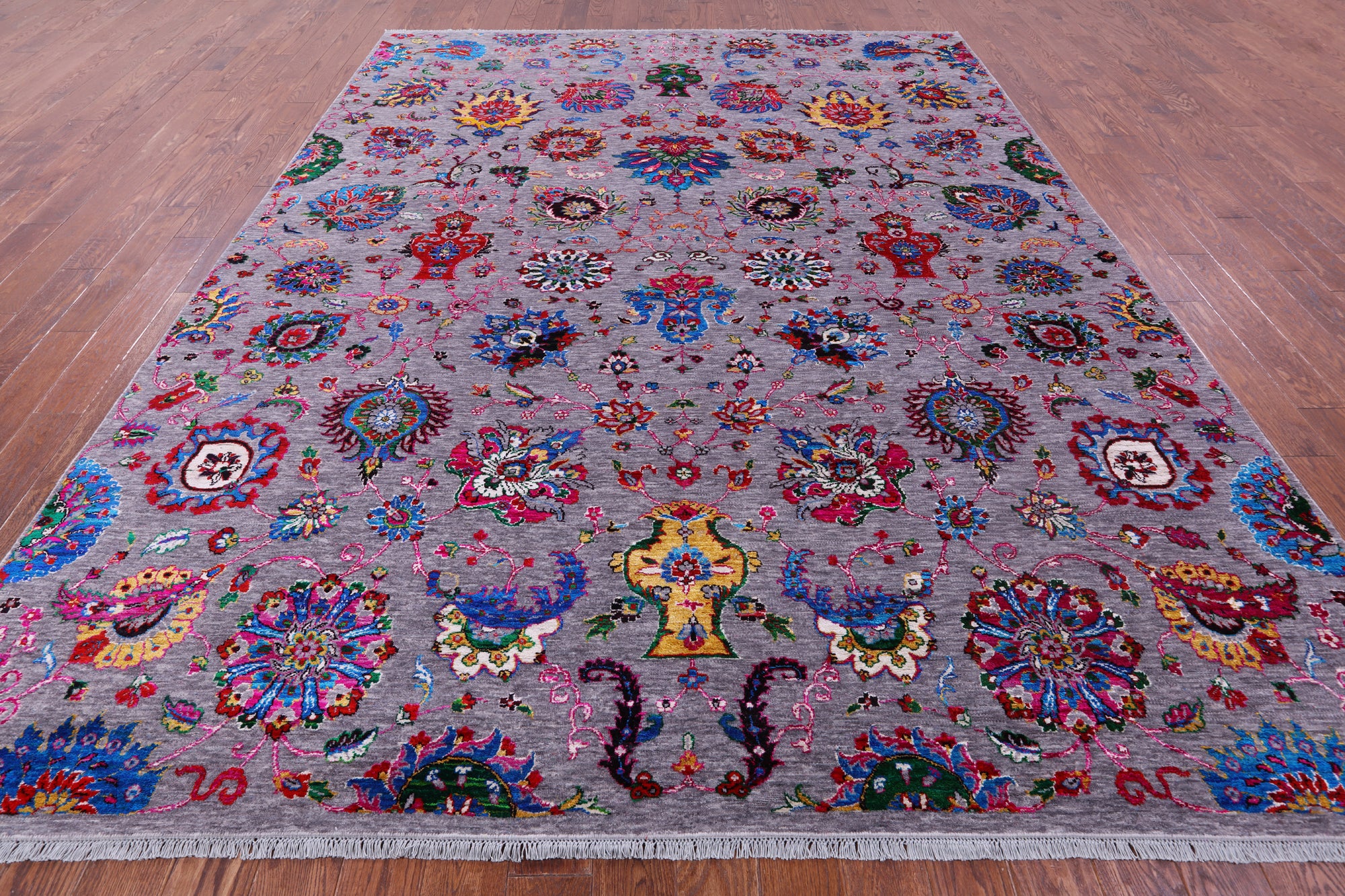 Grey Persian Tabriz Hand Knotted Wool & Silk Rug - 9' 1" X 11' 9" - Golden Nile