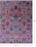 Grey Persian Tabriz Hand Knotted Wool & Silk Rug - 9' 1" X 11' 9" - Golden Nile
