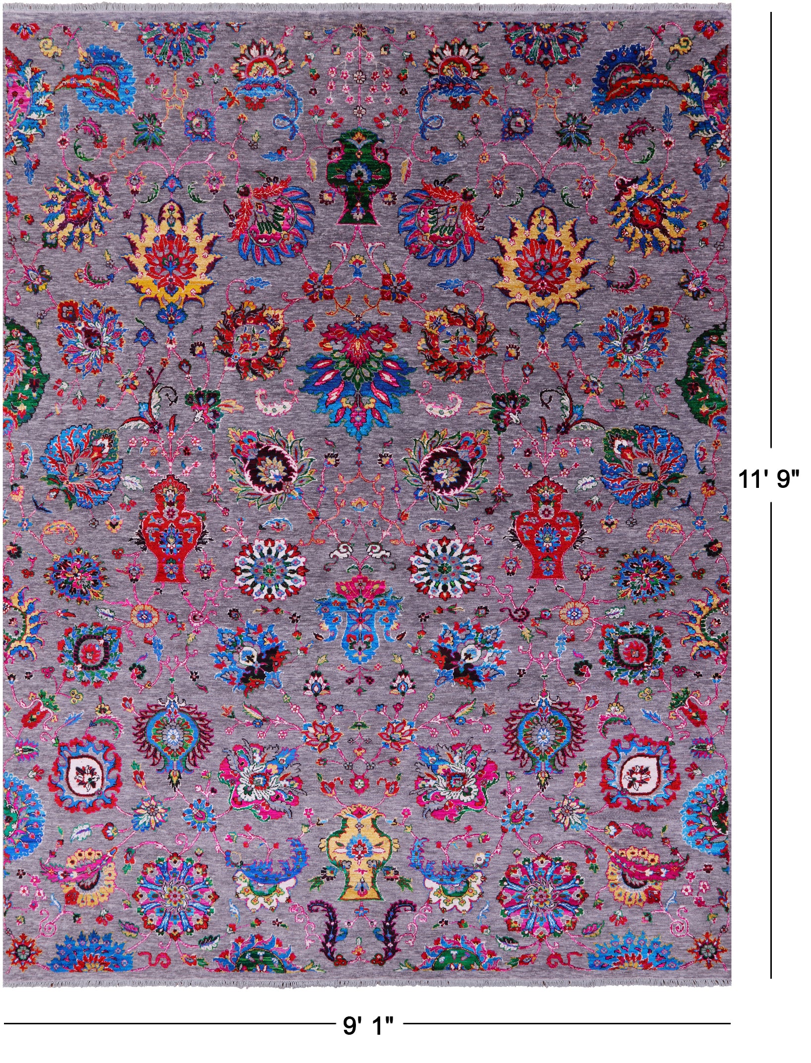 Grey Persian Tabriz Hand Knotted Wool & Silk Rug - 9' 1" X 11' 9" - Golden Nile