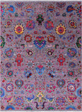 Grey Persian Tabriz Hand Knotted Wool & Silk Rug - 9' 1" X 11' 9" - Golden Nile