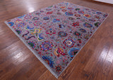 Grey Persian Tabriz Hand Knotted Wool & Silk Rug - 9' 1" X 11' 9" - Golden Nile
