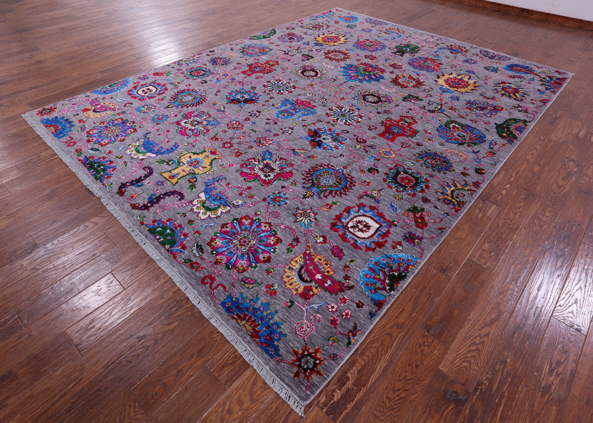 Grey Persian Tabriz Hand Knotted Wool & Silk Rug - 9' 1" X 11' 9" - Golden Nile