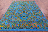 Blue Persian Tabriz Hand Knotted Wool & Silk Rug - 8' 1" X 10' 7" - Golden Nile
