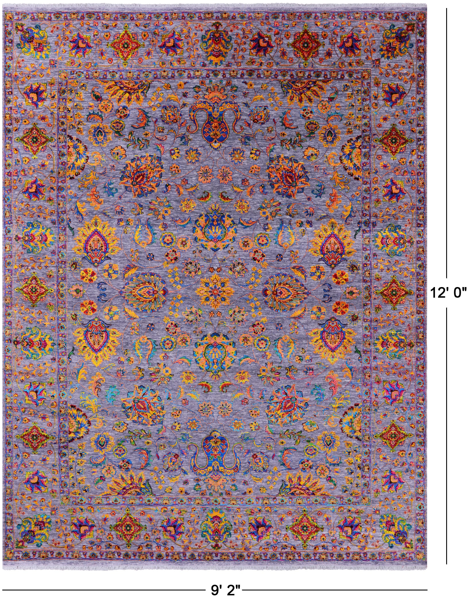 Grey Persian Tabriz Hand Knotted Wool & Silk Rug - 9' 2" X 12' 0" - Golden Nile
