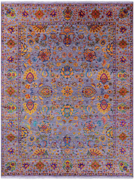 Grey Persian Tabriz Hand Knotted Wool & Silk Rug - 9' 2" X 12' 0" - Golden Nile