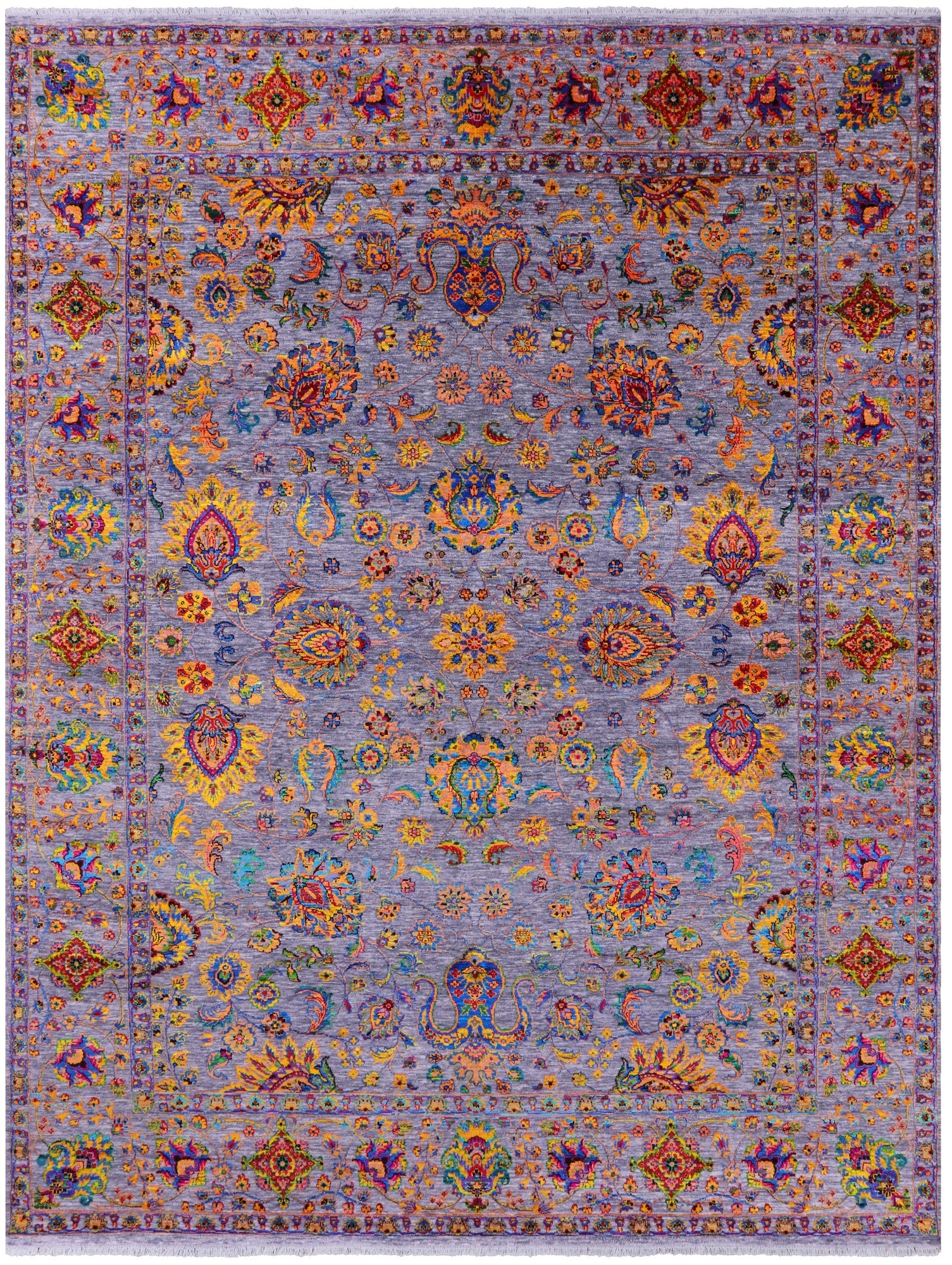 Grey Persian Tabriz Hand Knotted Wool & Silk Rug - 9' 2" X 12' 0" - Golden Nile