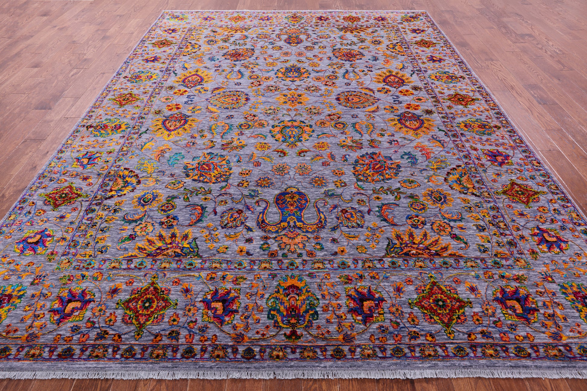 Grey Persian Tabriz Hand Knotted Wool & Silk Rug - 9' 2" X 12' 0" - Golden Nile
