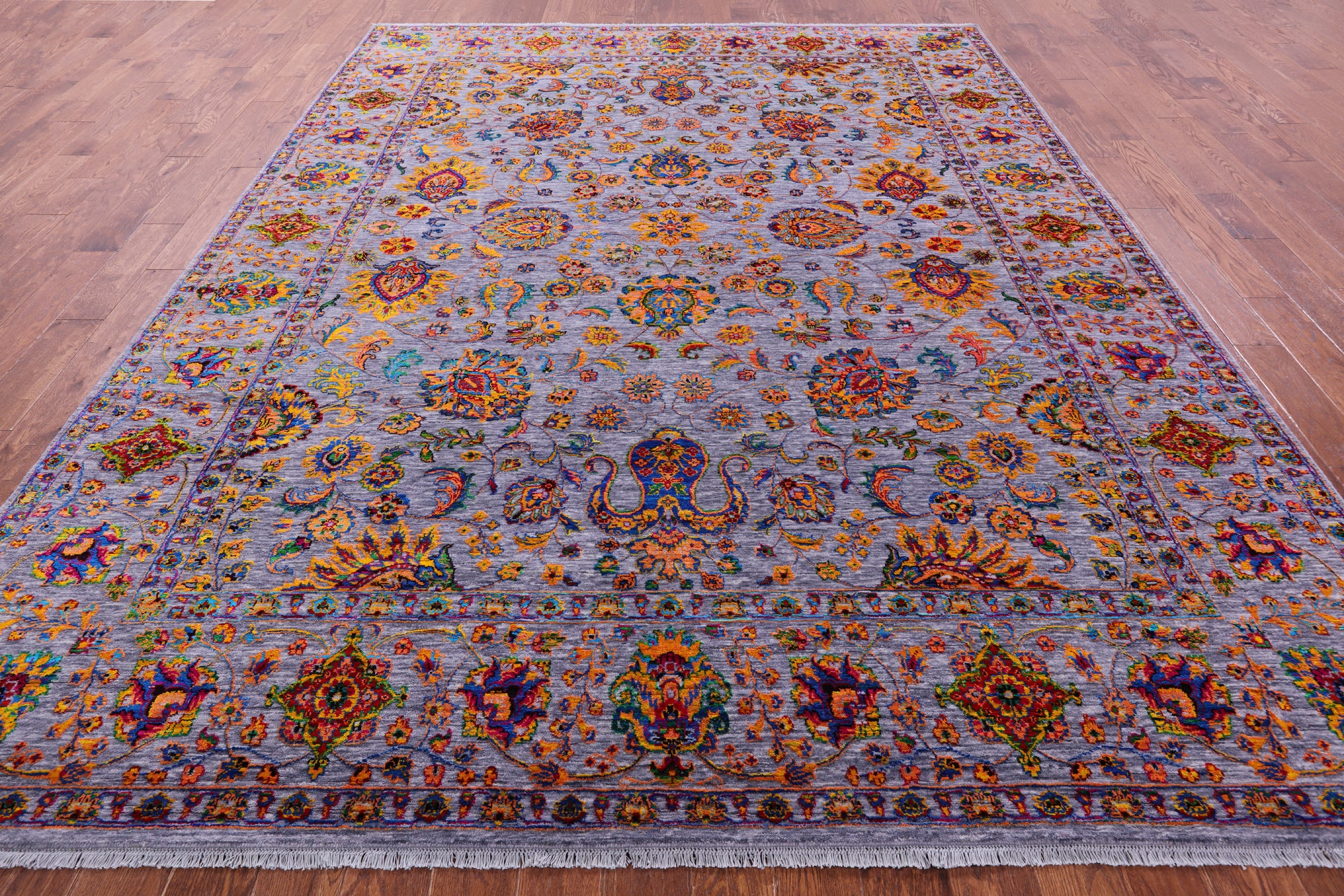 Grey Persian Tabriz Hand Knotted Wool & Silk Rug - 9' 2" X 12' 0" - Golden Nile