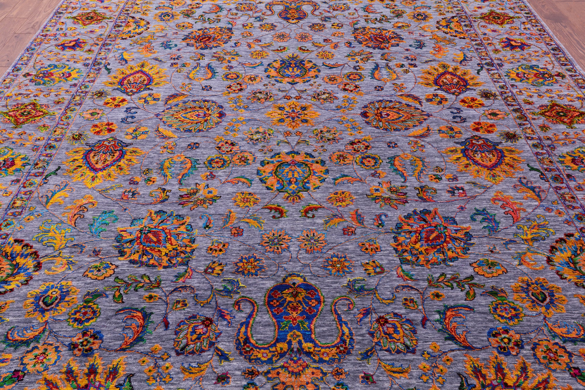Grey Persian Tabriz Hand Knotted Wool & Silk Rug - 9' 2" X 12' 0" - Golden Nile