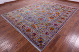 Grey Persian Tabriz Hand Knotted Wool & Silk Rug - 9' 2" X 12' 0" - Golden Nile