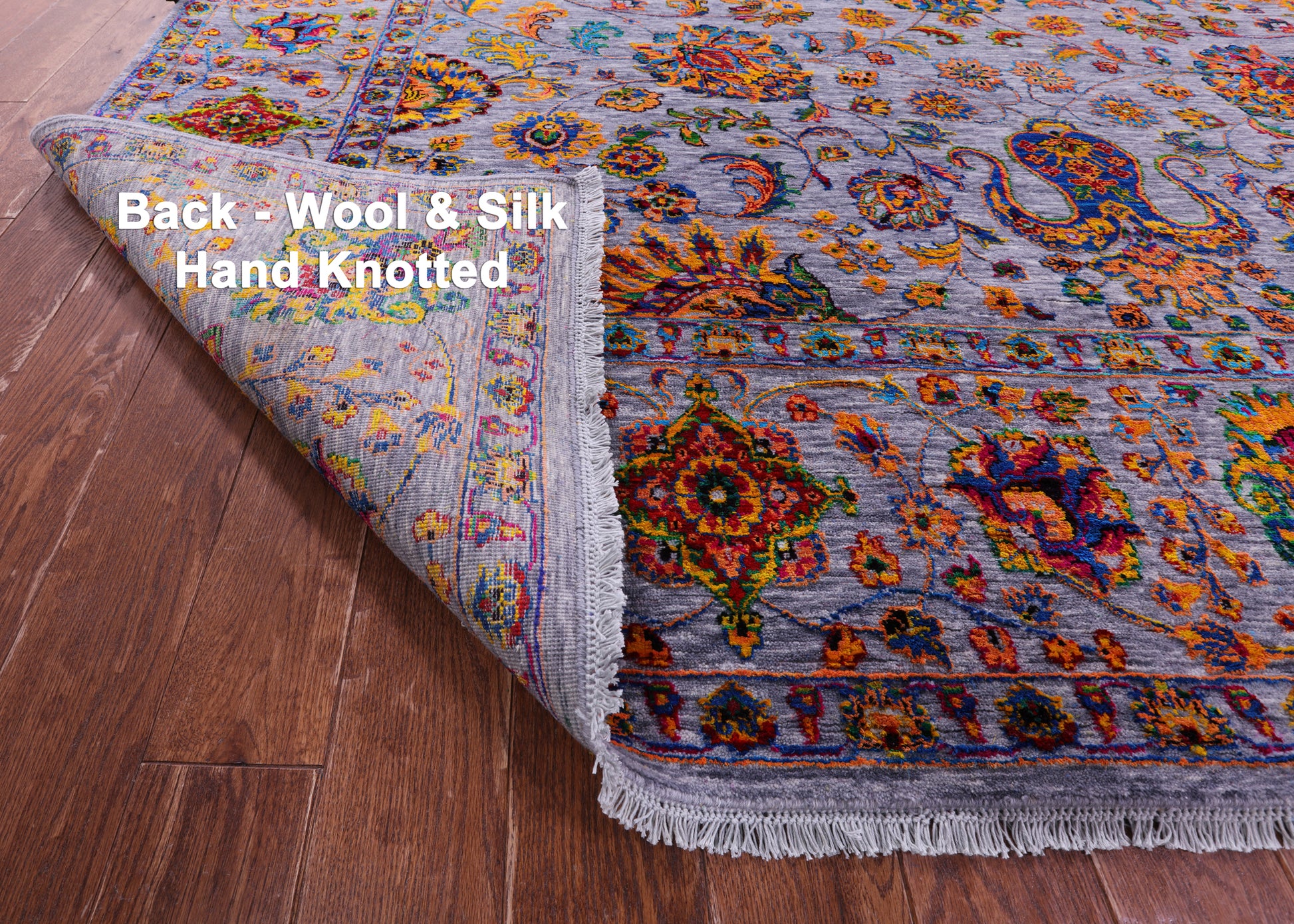 Grey Persian Tabriz Hand Knotted Wool & Silk Rug - 9' 2" X 12' 0" - Golden Nile