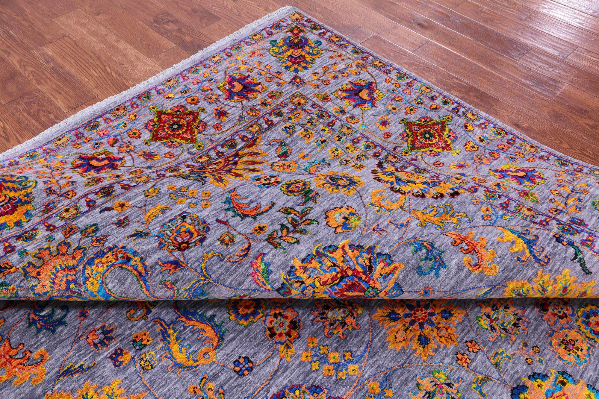 Grey Persian Tabriz Hand Knotted Wool & Silk Rug - 9' 2" X 12' 0" - Golden Nile