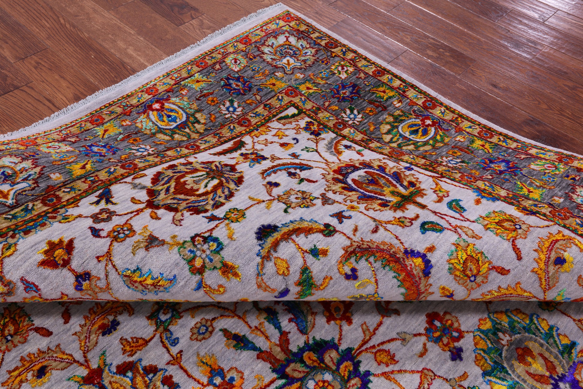 Grey Persian Tabriz Hand Knotted Wool & Silk Rug - 7' 10" X 10' 1" - Golden Nile