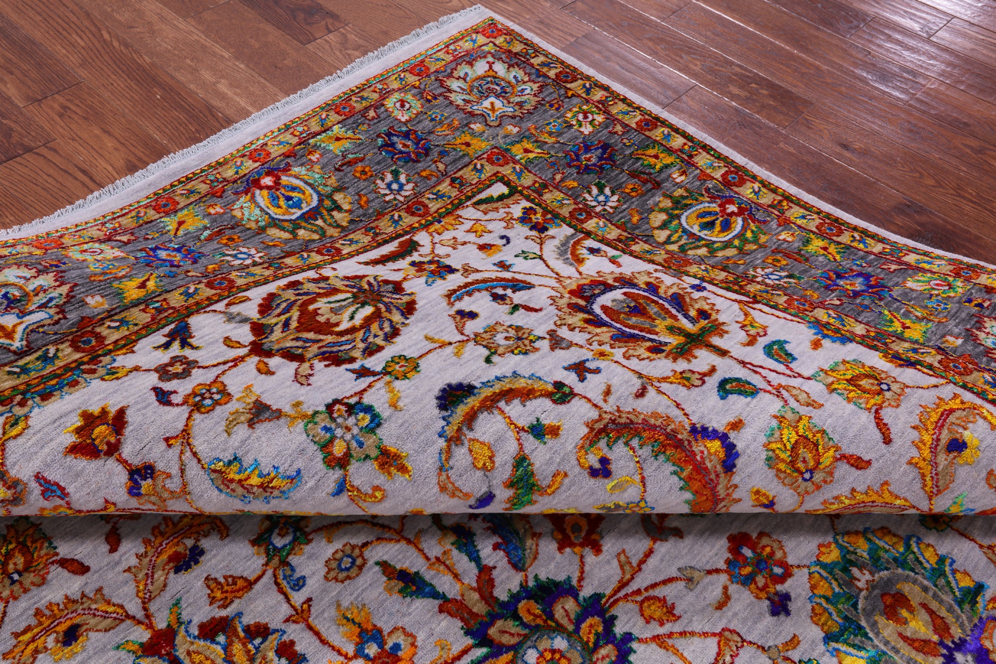 Grey Persian Tabriz Hand Knotted Wool & Silk Rug - 7' 10" X 10' 1" - Golden Nile