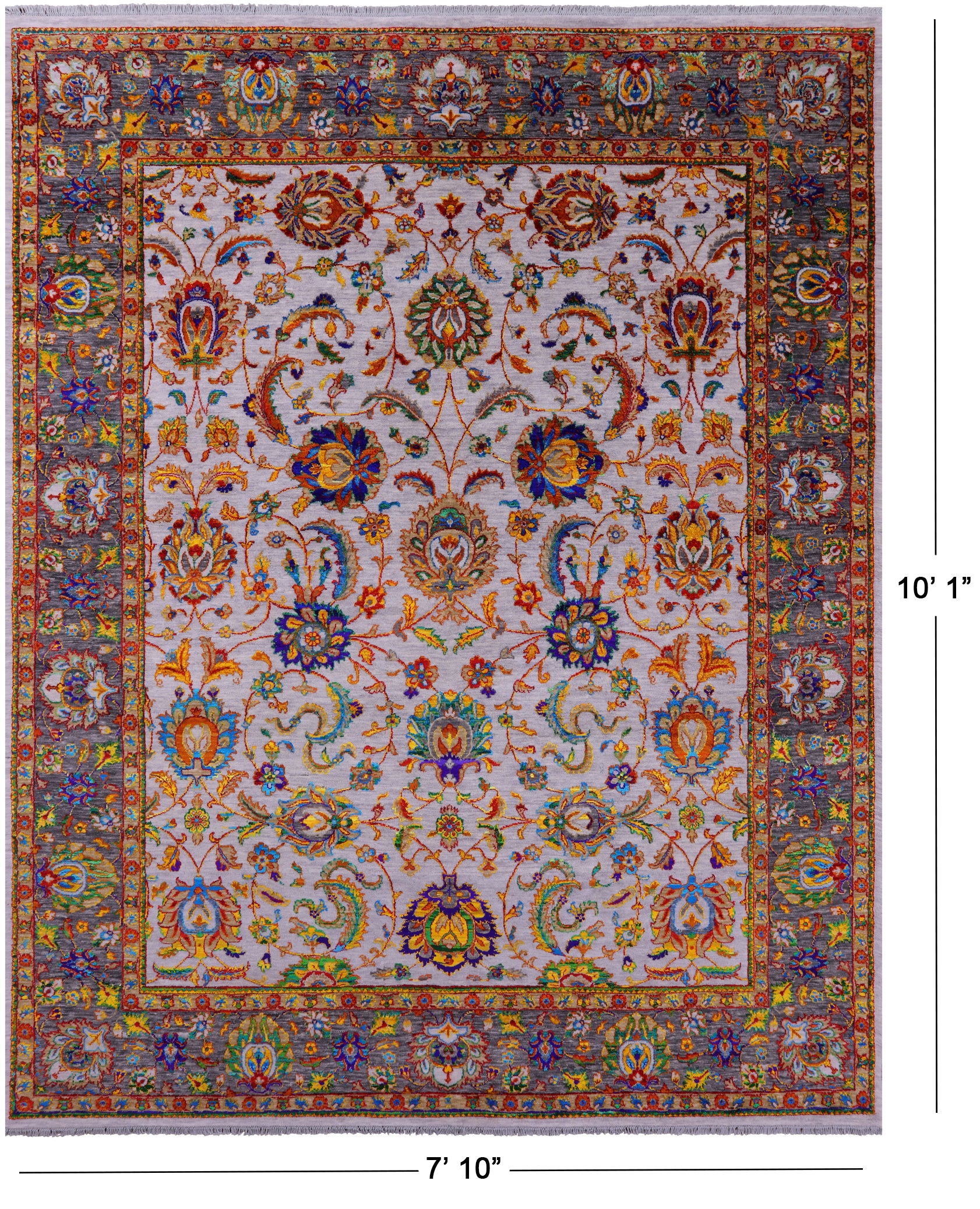Grey Persian Tabriz Hand Knotted Wool & Silk Rug - 7' 10" X 10' 1" - Golden Nile