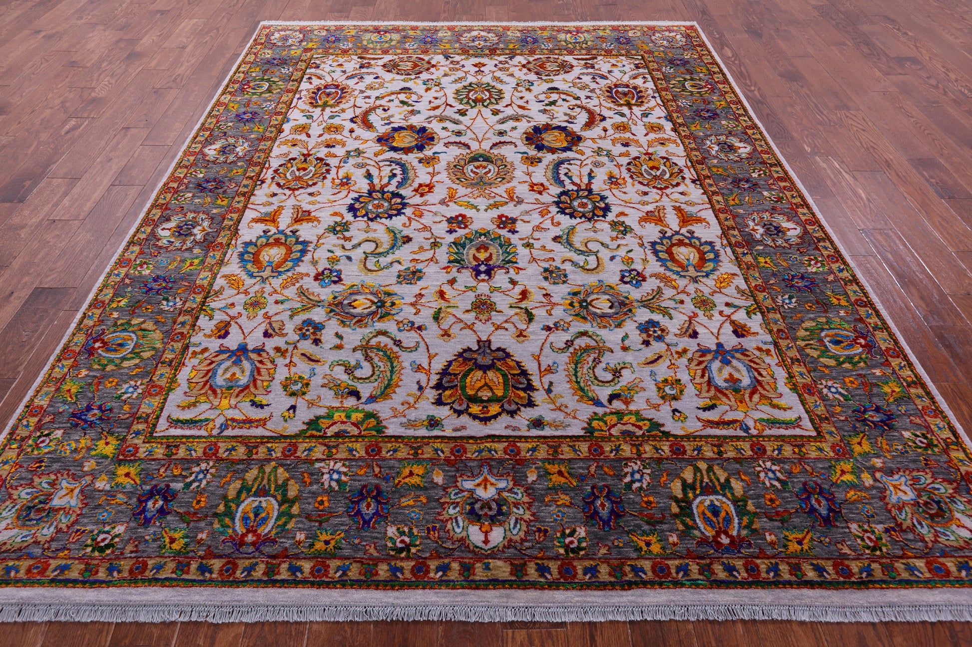 Grey Persian Tabriz Hand Knotted Wool & Silk Rug - 7' 10" X 10' 1" - Golden Nile