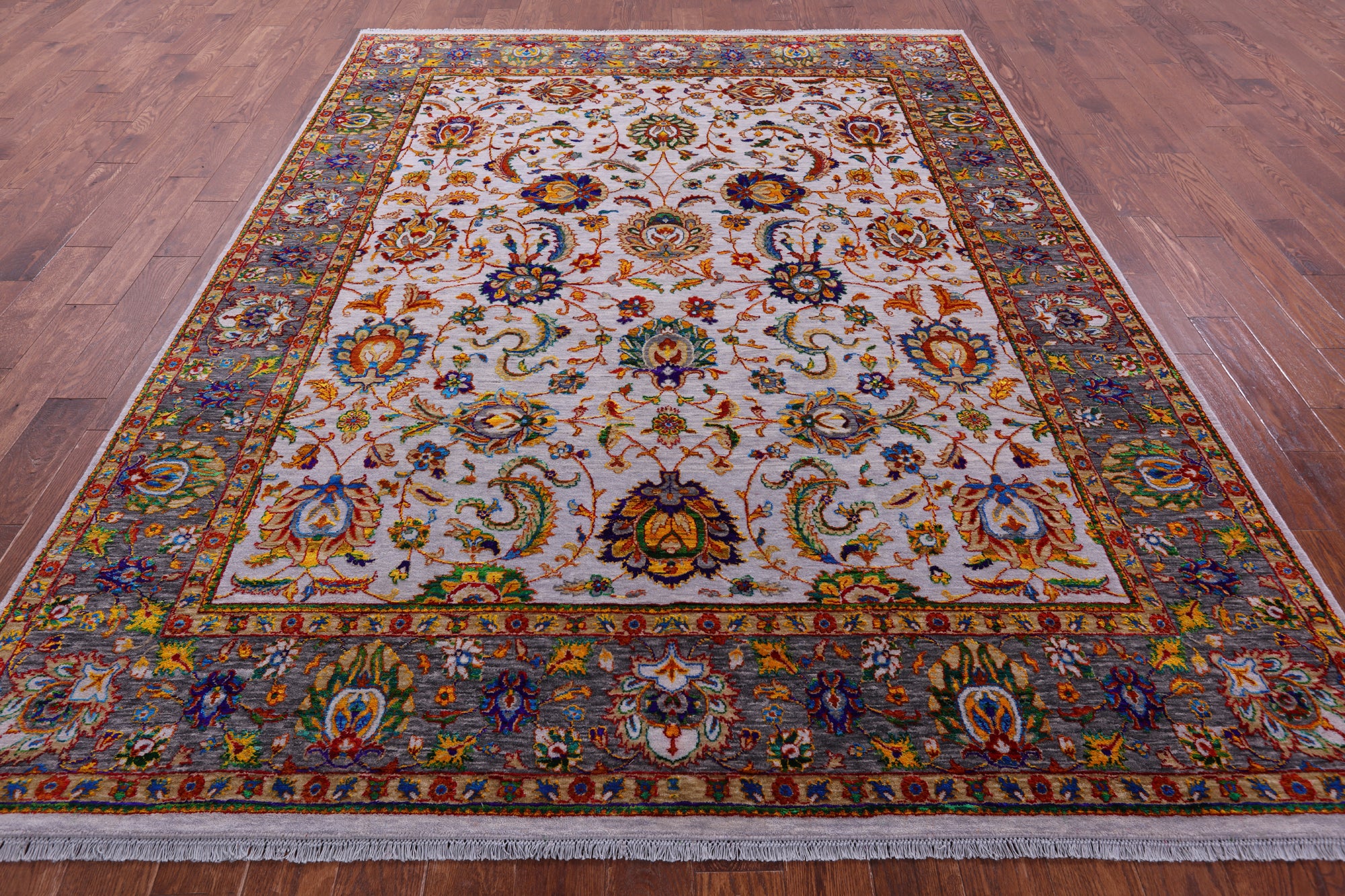 Grey Persian Tabriz Hand Knotted Wool & Silk Rug - 7' 10" X 10' 1" - Golden Nile