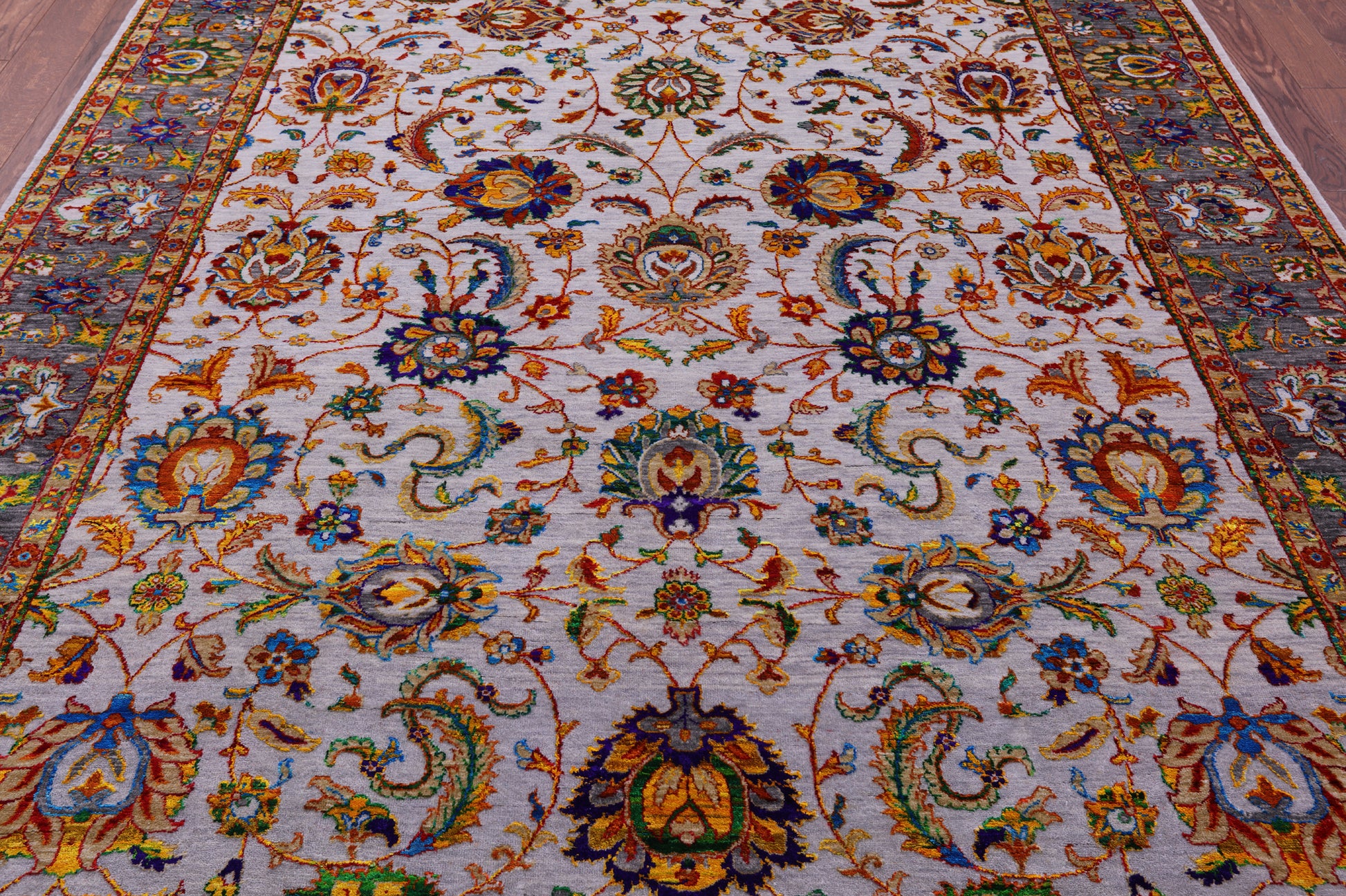 Grey Persian Tabriz Hand Knotted Wool & Silk Rug - 7' 10" X 10' 1" - Golden Nile