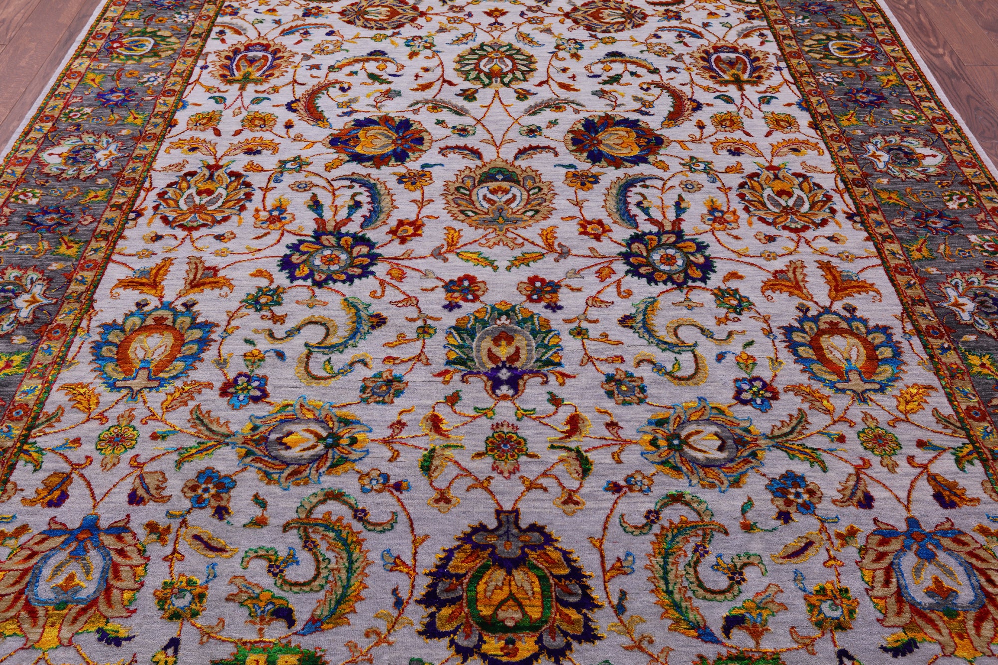 Grey Persian Tabriz Hand Knotted Wool & Silk Rug - 7' 10" X 10' 1" - Golden Nile