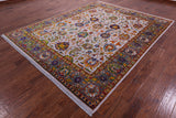 Grey Persian Tabriz Hand Knotted Wool & Silk Rug - 7' 10" X 10' 1" - Golden Nile