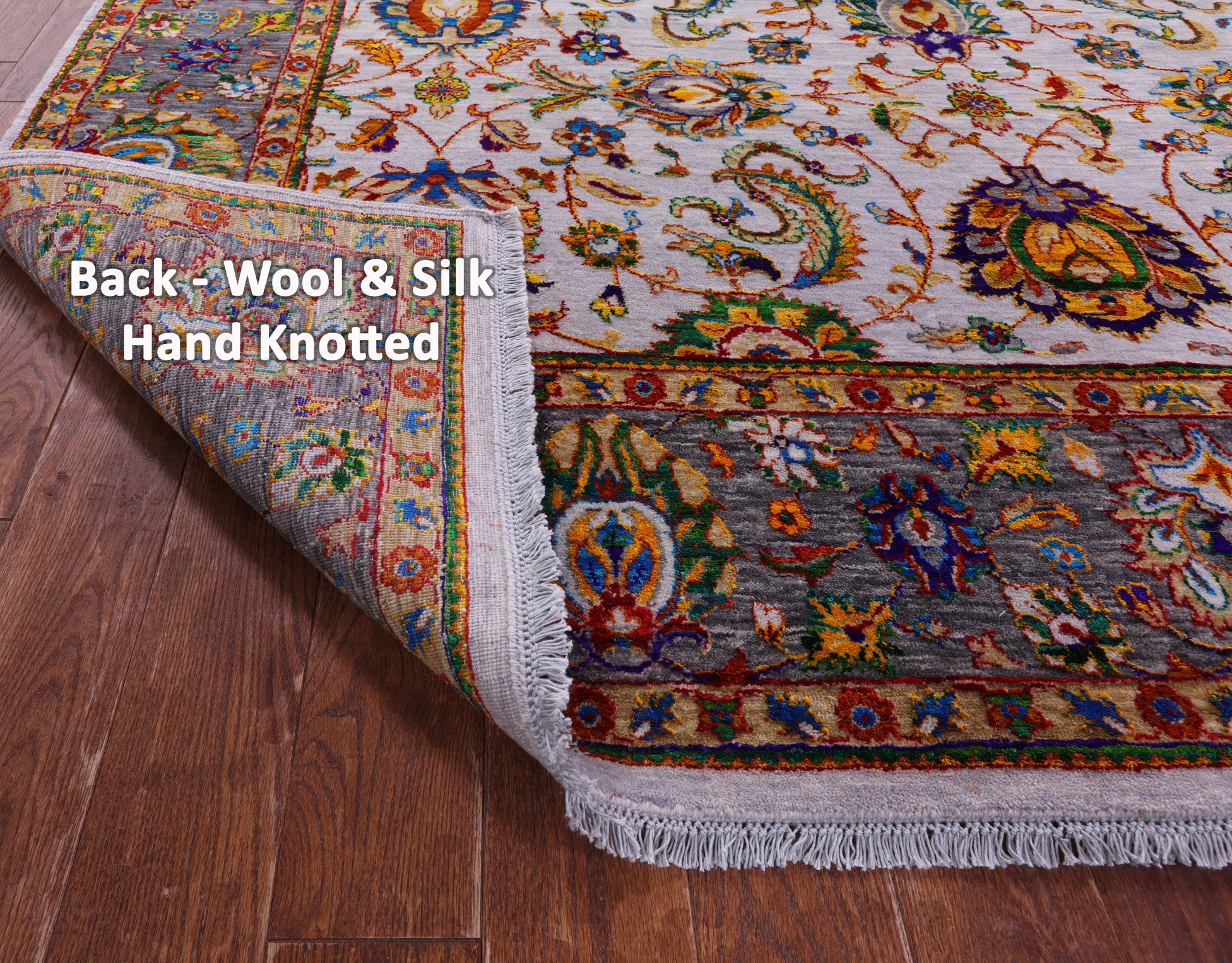 Grey Persian Tabriz Hand Knotted Wool & Silk Rug - 7' 10" X 10' 1" - Golden Nile