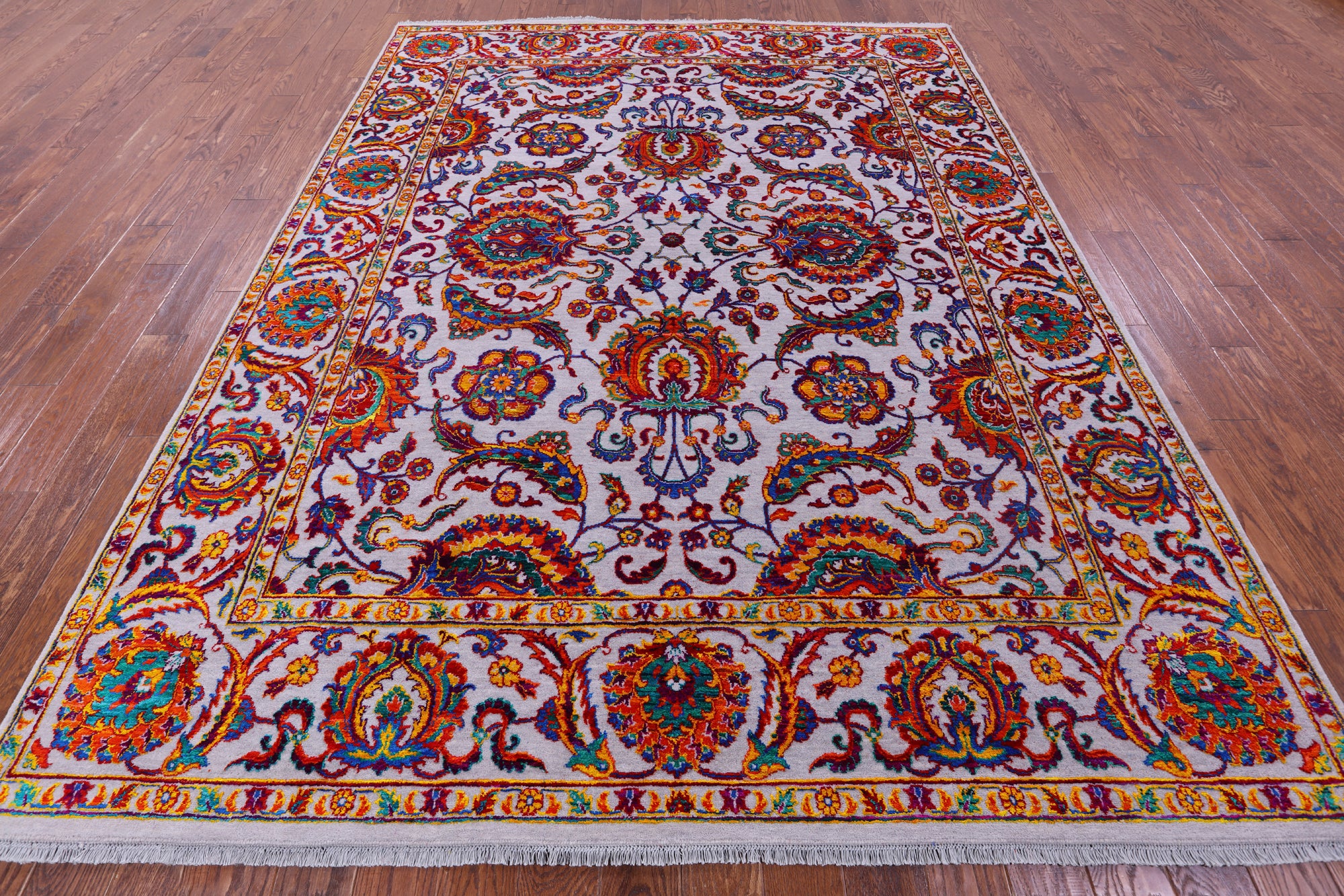 Grey Persian Tabriz Hand Knotted Wool & Silk Rug - 7' 10" X 10' 2" - Golden Nile