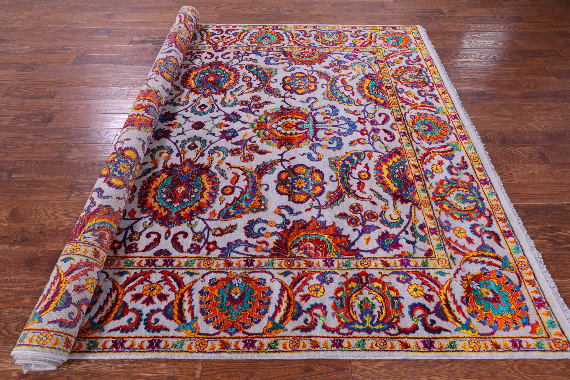 Grey Persian Tabriz Hand Knotted Wool & Silk Rug - 7' 10" X 10' 2" - Golden Nile