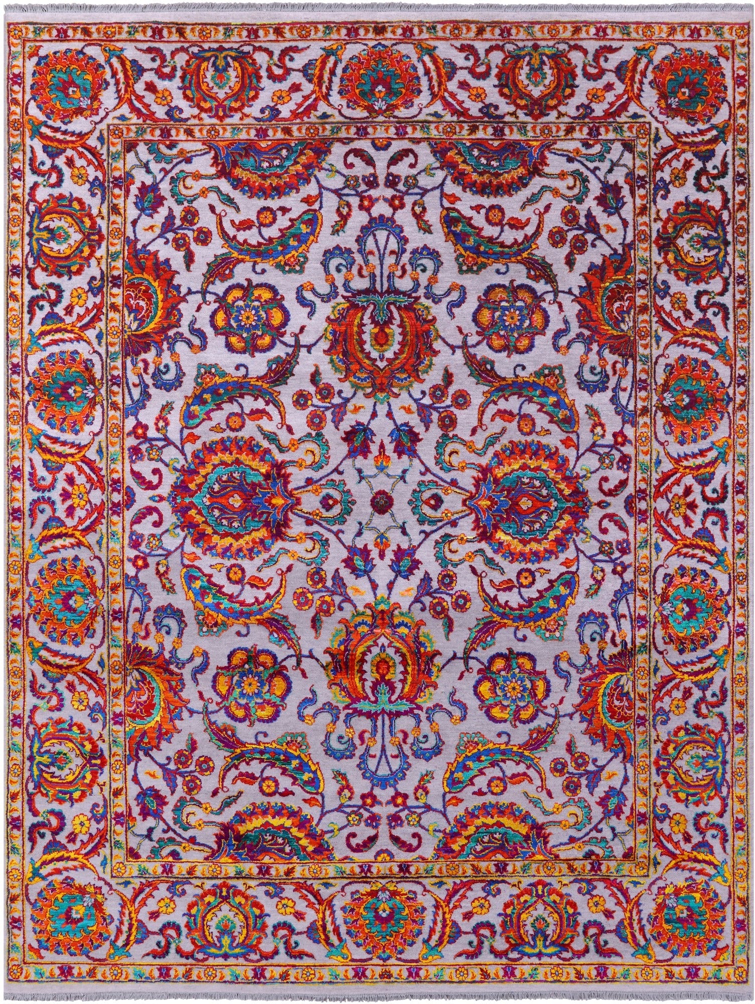 Grey Persian Tabriz Hand Knotted Wool & Silk Rug - 7' 10" X 10' 2" - Golden Nile