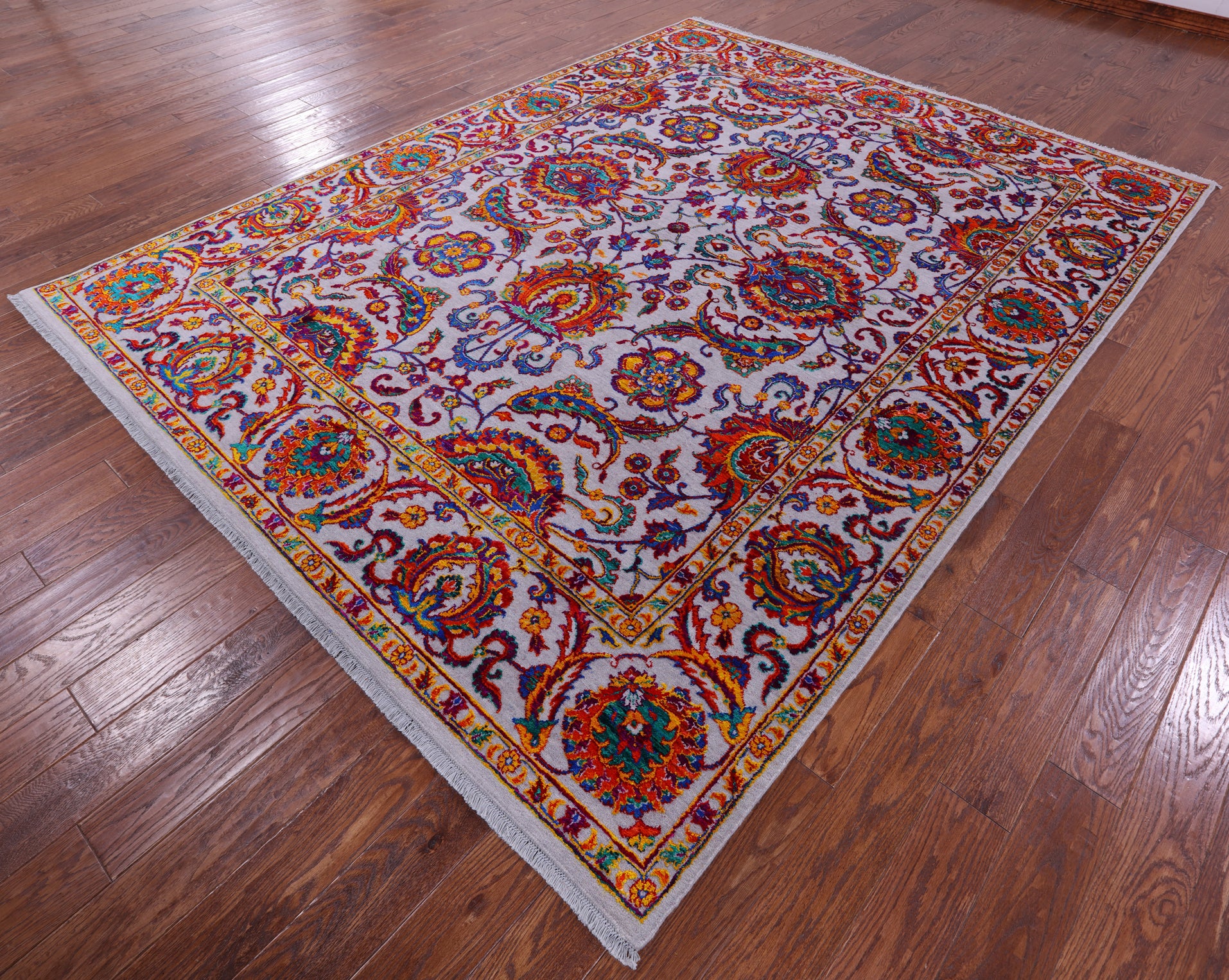 Grey Persian Tabriz Hand Knotted Wool & Silk Rug - 7' 10" X 10' 2" - Golden Nile