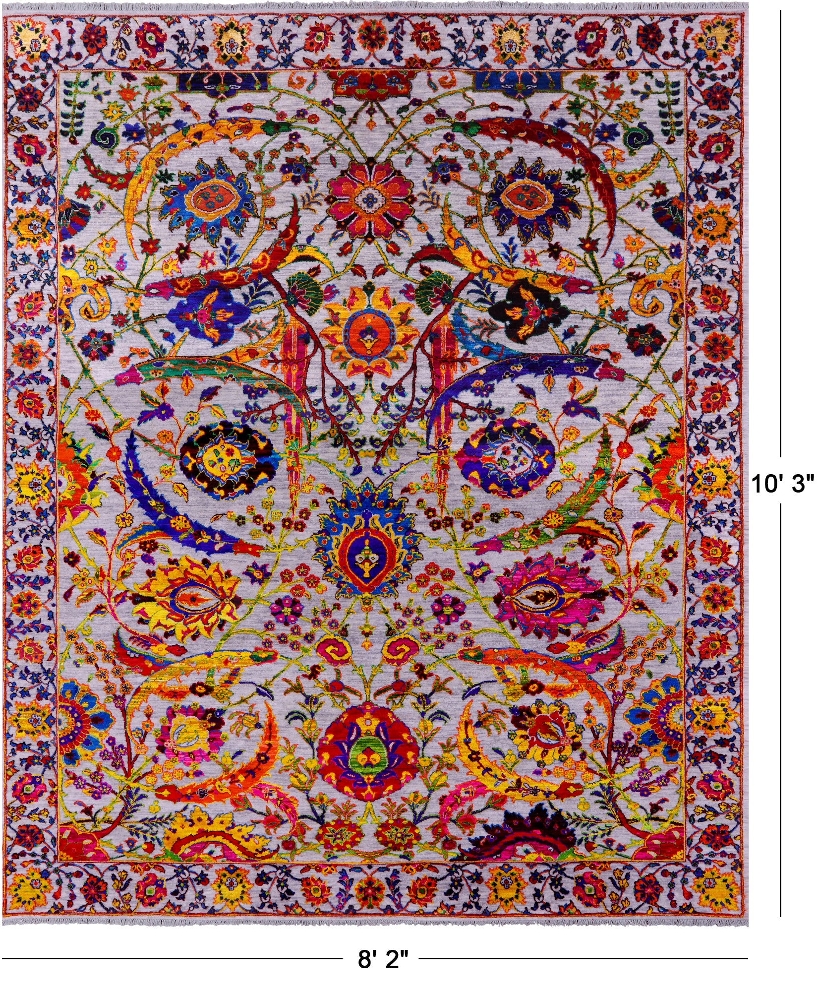 Grey Persian Sickle Leaf Hand Knotted Wool & Silk Rug - 8' 2" X 10' 3" - Golden Nile