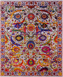 Grey Persian Sickle Leaf Hand Knotted Wool & Silk Rug - 8' 2" X 10' 3" - Golden Nile