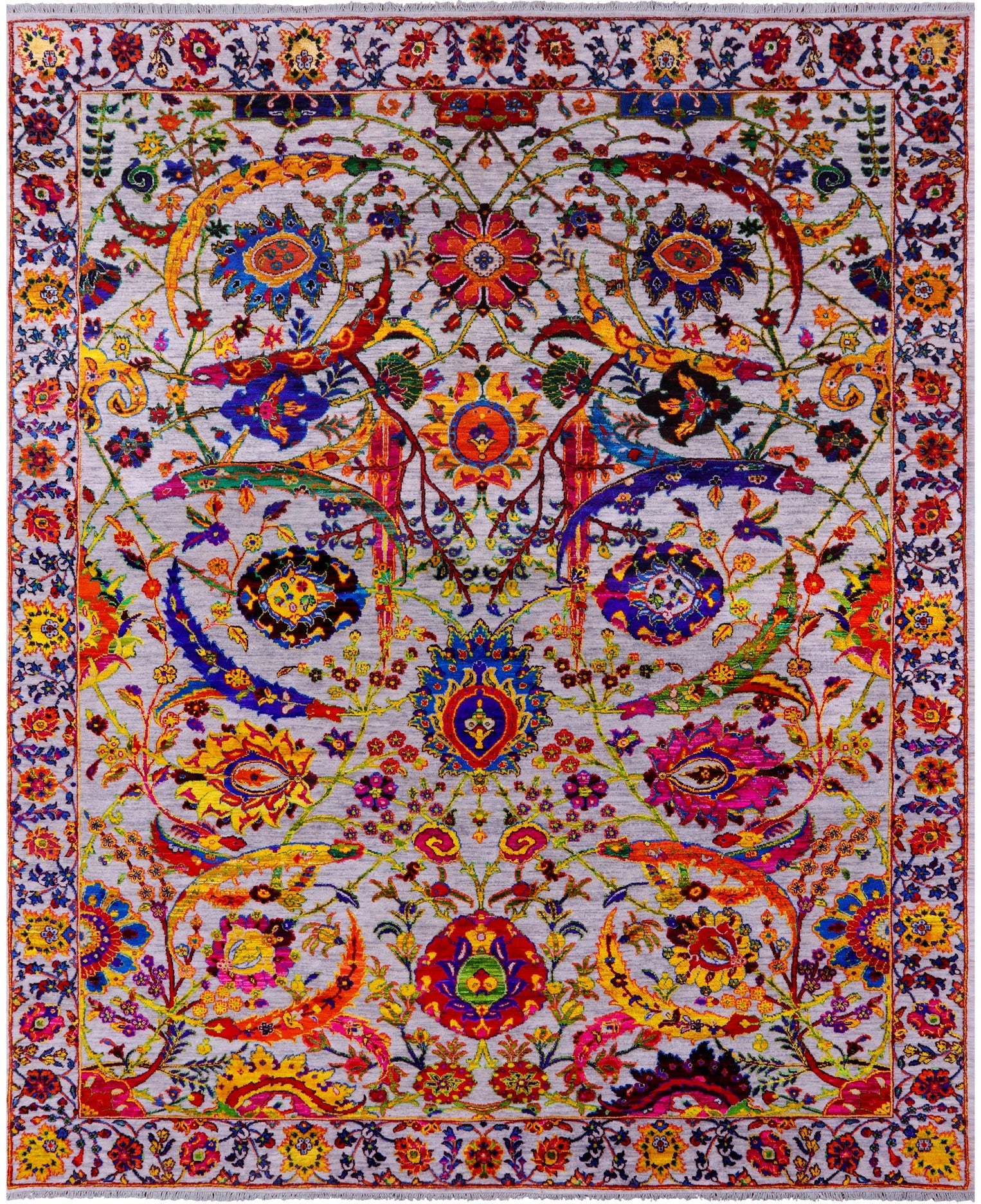 Grey Persian Sickle Leaf Hand Knotted Wool & Silk Rug - 8' 2" X 10' 3" - Golden Nile