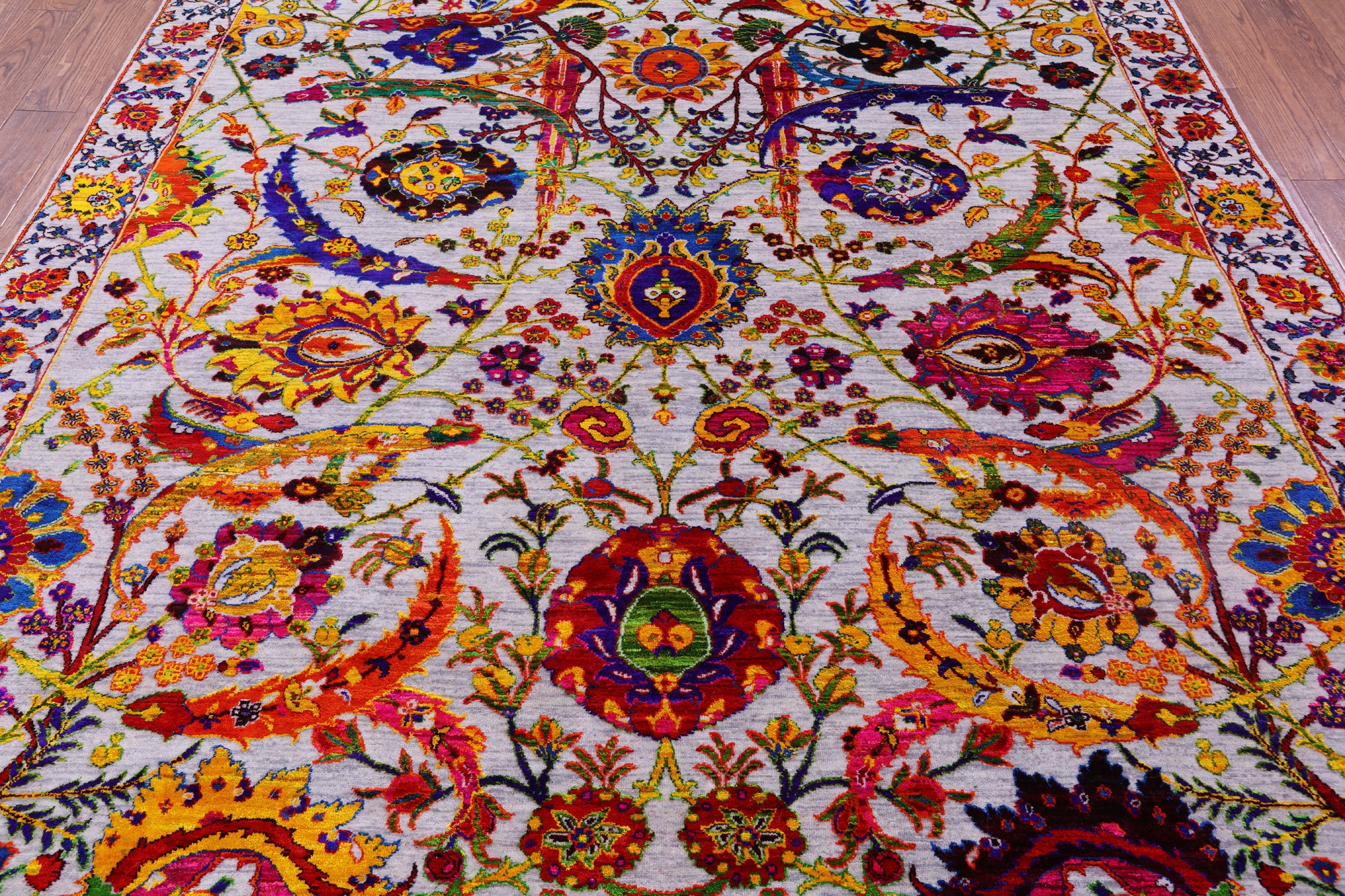 Grey Persian Sickle Leaf Hand Knotted Wool & Silk Rug - 8' 2" X 10' 3" - Golden Nile