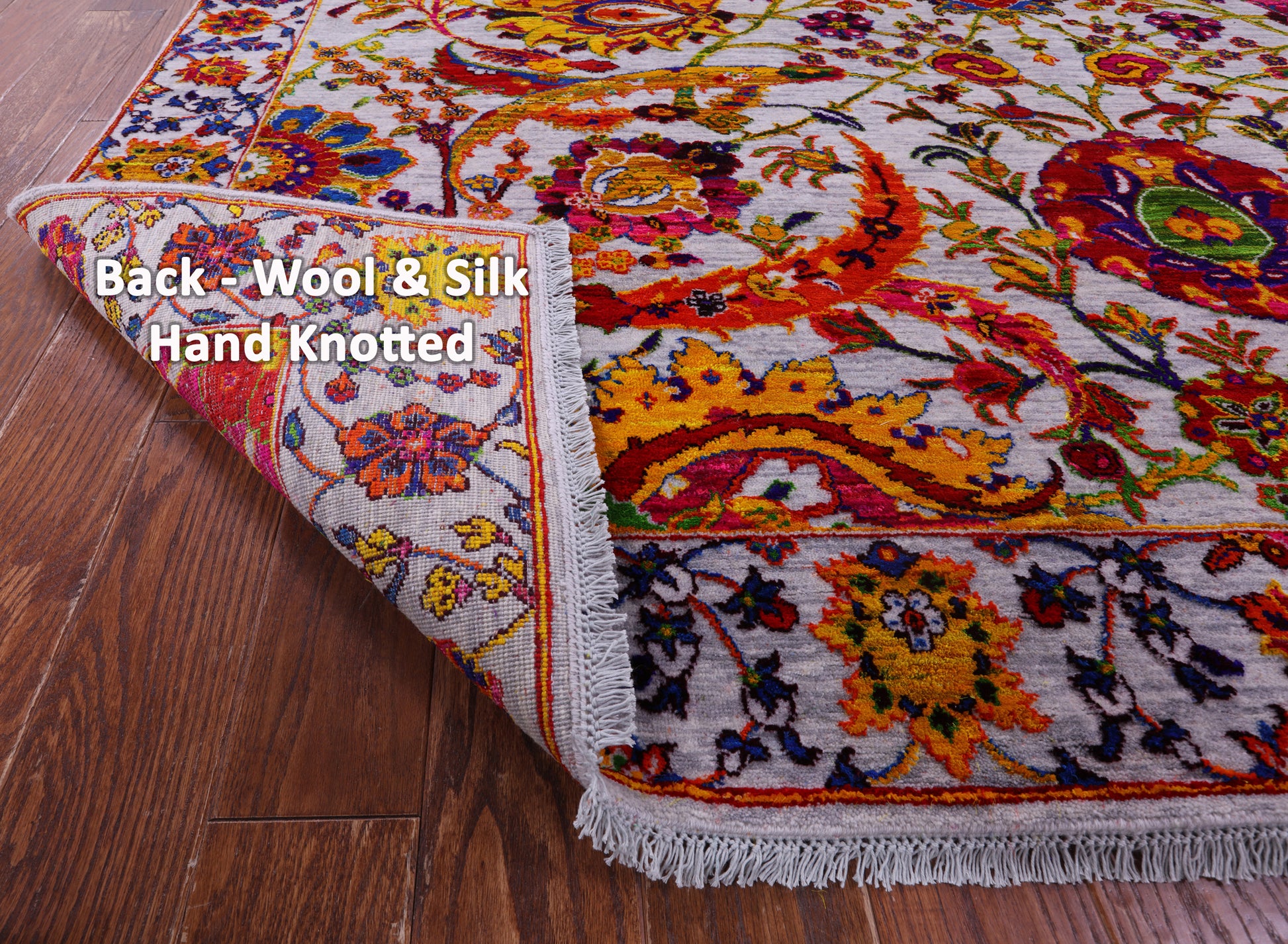 Grey Persian Sickle Leaf Hand Knotted Wool & Silk Rug - 8' 2" X 10' 3" - Golden Nile