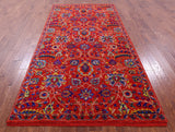 Red Persian Tabriz Hand Knotted Wool & Silk Rug - 5' 1" X 10' 3" - Golden Nile