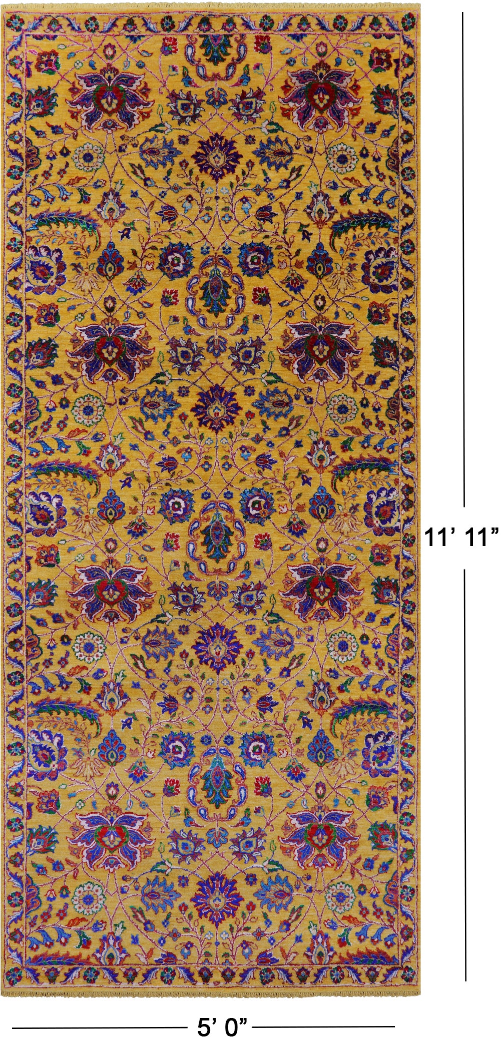 Gold Persian Tabriz Handmade Wool & Silk Rug - 5' 0" X 11' 11" - Golden Nile