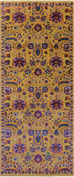 Gold Persian Tabriz Handmade Wool & Silk Rug - 5' 0" X 11' 11" - Golden Nile