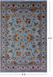 Blue Persian Tabriz Hand Knotted Wool & Silk Rug - 6' 0" X 9' 0"