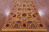 Gold Persian Tabriz Hand Knotted Wool & Silk Rug - 6' 0" X 8' 11" - Golden Nile