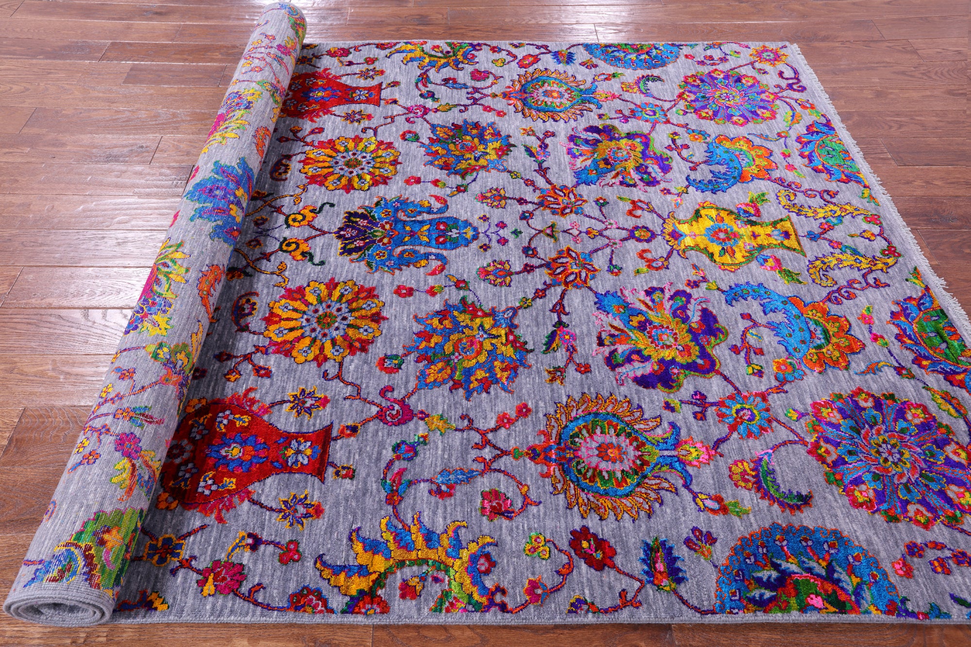 Grey Persian Tabriz Hand Knotted Wool & Silk Rug - 6' 0" X 9' 1" - Golden Nile