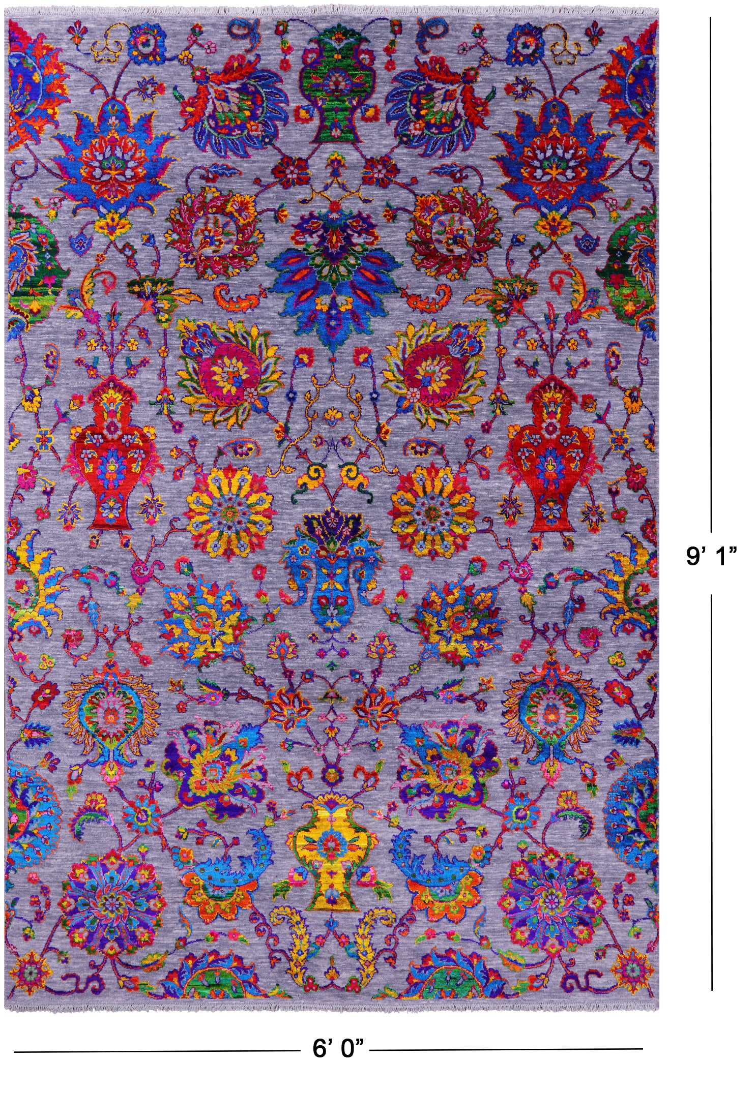 Grey Persian Tabriz Hand Knotted Wool & Silk Rug - 6' 0" X 9' 1" - Golden Nile