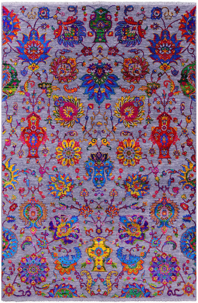 Grey Persian Tabriz Hand Knotted Wool & Silk Rug - 6' 0" X 9' 1" - Golden Nile