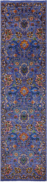 Blue Persian Tabriz Hand Knotted Wool & Silk Runner Rug - 2' 7" X 10' 2" - Golden Nile