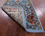 Blue Persian Tabriz Hand Knotted Wool & Silk Runner Rug - 2' 7" X 10' 1" - Golden Nile