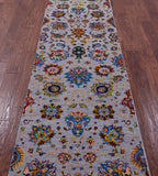 Grey Persian Tabriz Hand Knotted Wool & Silk Runner Rug - 2' 6" X 10' 2" - Golden Nile