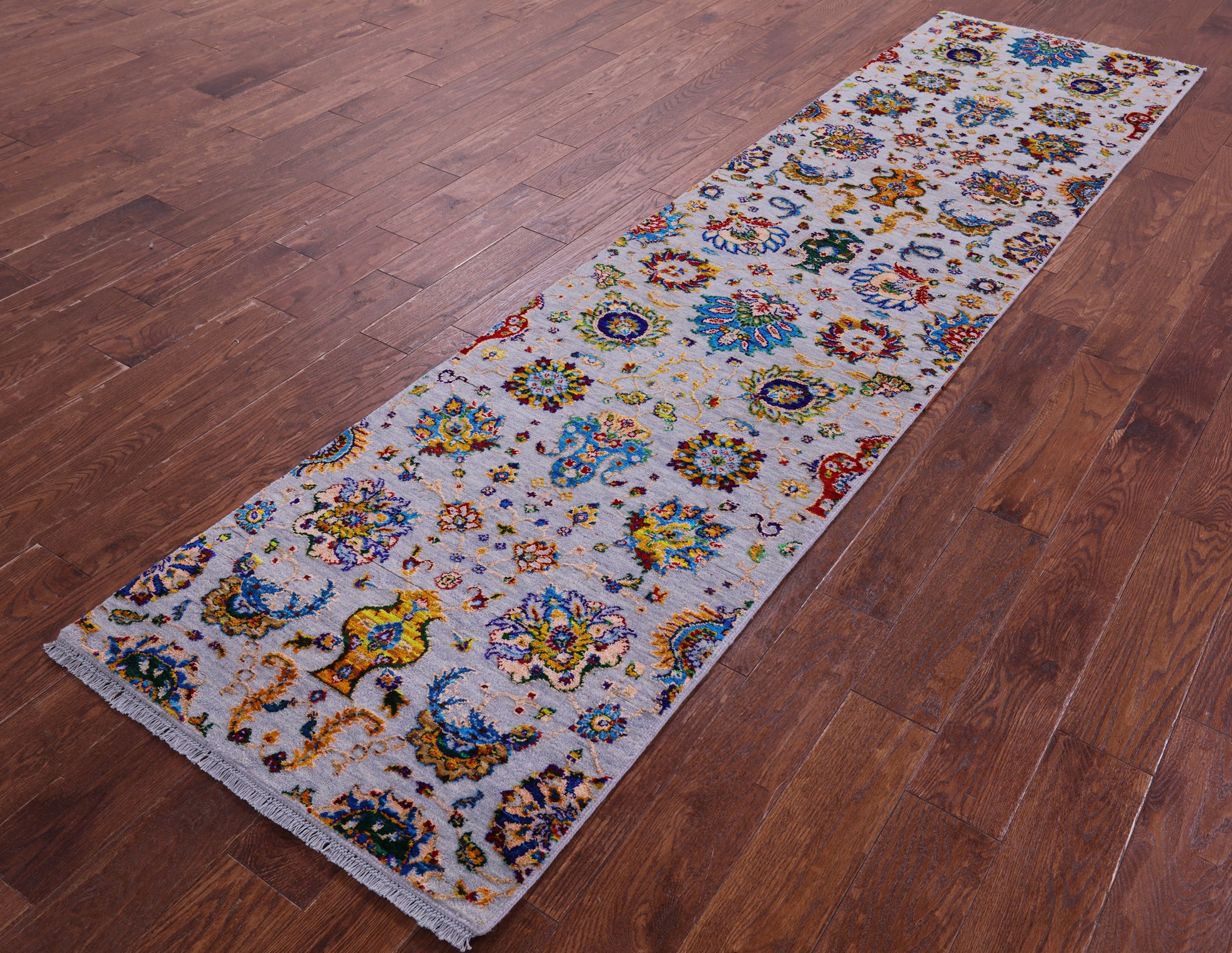 Grey Persian Tabriz Hand Knotted Wool & Silk Runner Rug - 2' 6" X 10' 2" - Golden Nile