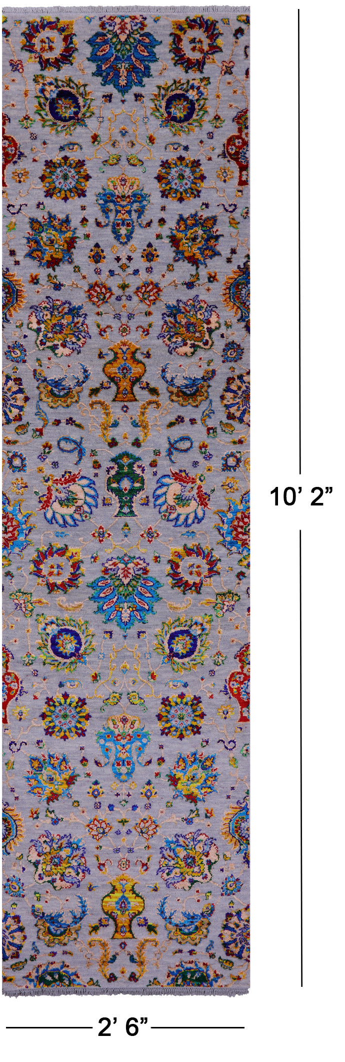 Grey Persian Tabriz Hand Knotted Wool & Silk Runner Rug - 2' 6" X 10' 2" - Golden Nile