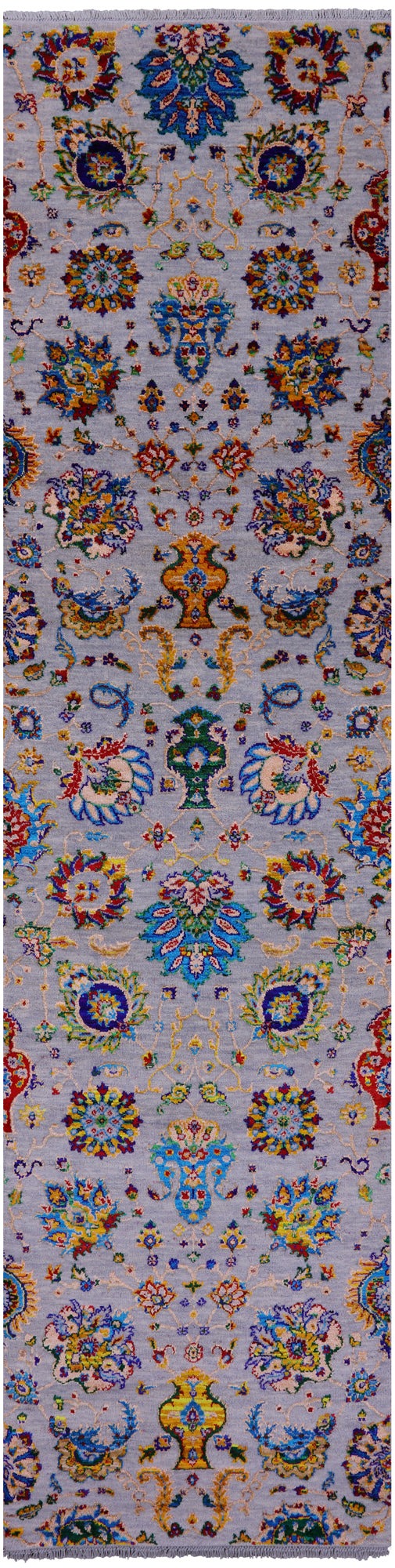 Grey Persian Tabriz Hand Knotted Wool & Silk Runner Rug - 2' 6" X 10' 2" - Golden Nile