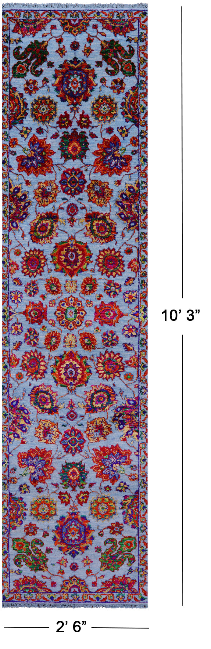 Blue Persian Tabriz Hand Knotted Wool & Silk Runner Rug - 2' 6" X 10' 3" - Golden Nile