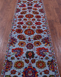 Blue Persian Tabriz Hand Knotted Wool & Silk Runner Rug - 2' 6" X 10' 3" - Golden Nile